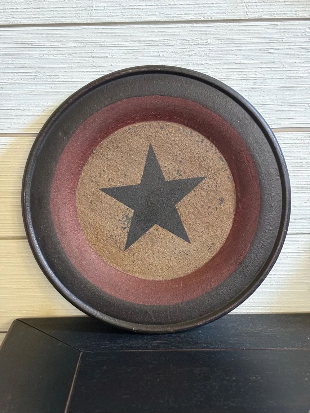 Country Rustic Red Black Star Distressed Primitive Plate Farmhouse Decor